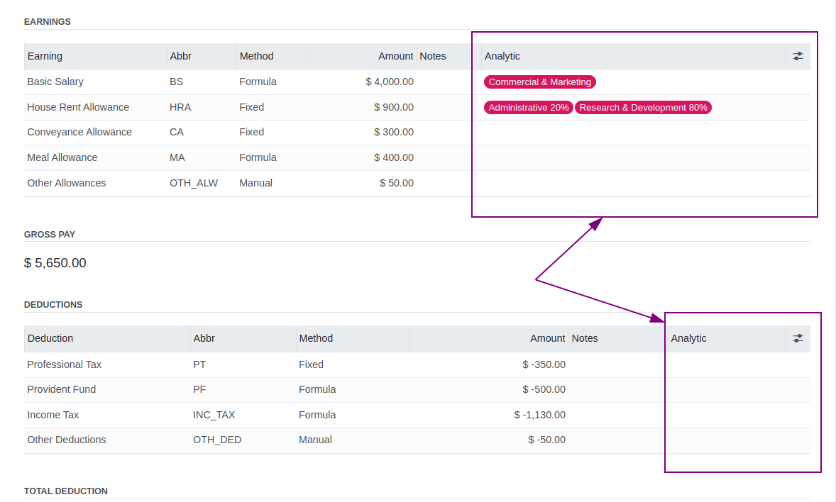 Accounting Details for Payslip