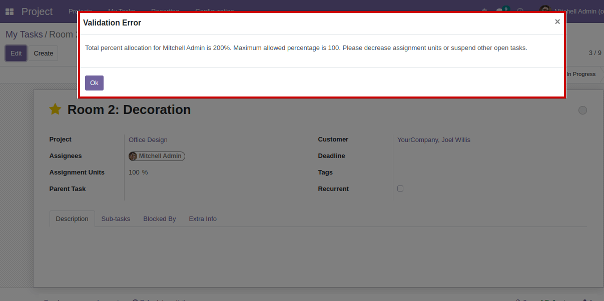 Total percent allocation is out of limit