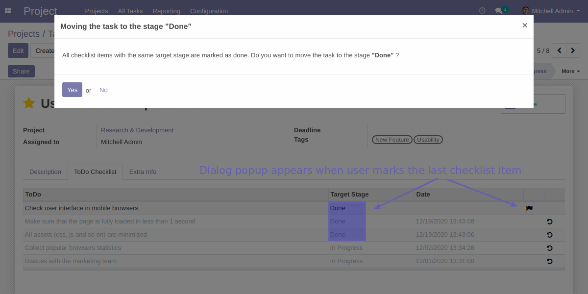 Stage Change Dialog