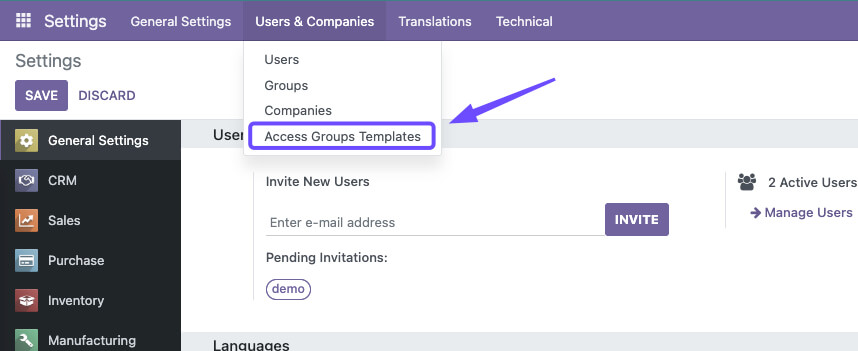 Access Template Menuitem