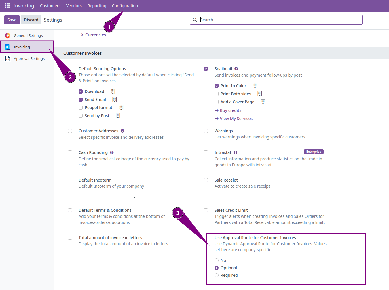 Approval Workflow Settings for Customer Invoices