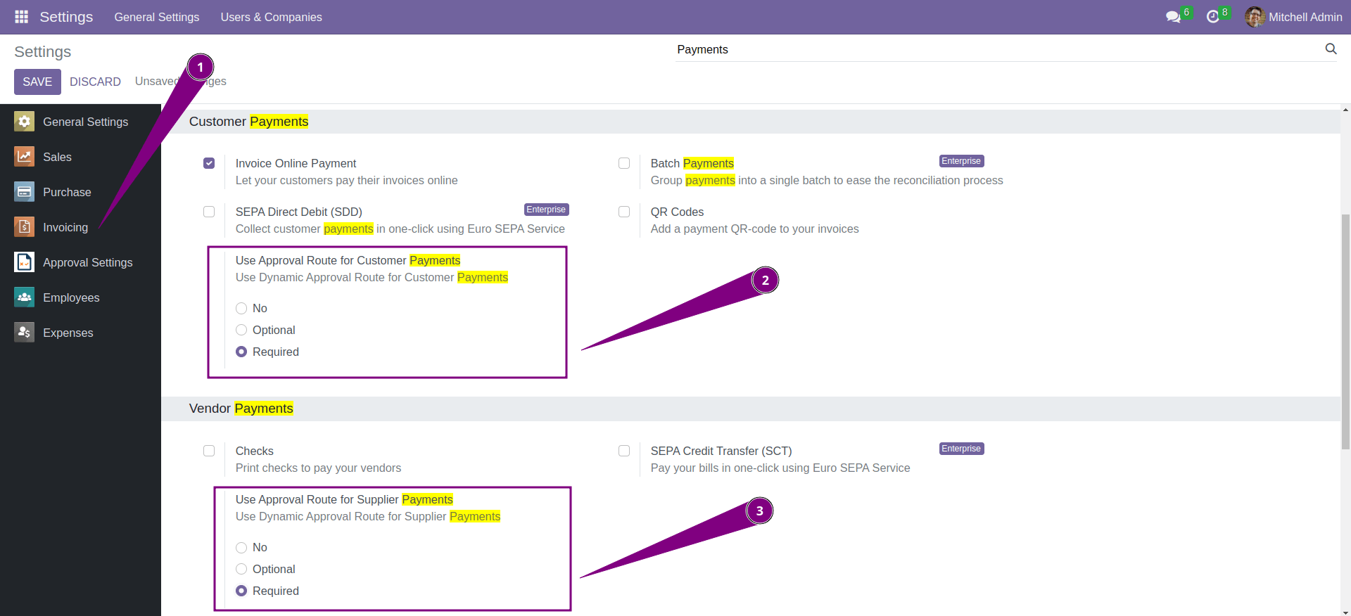 Approval Workflow Settings for Payments