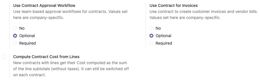 Contract Management Module Settings