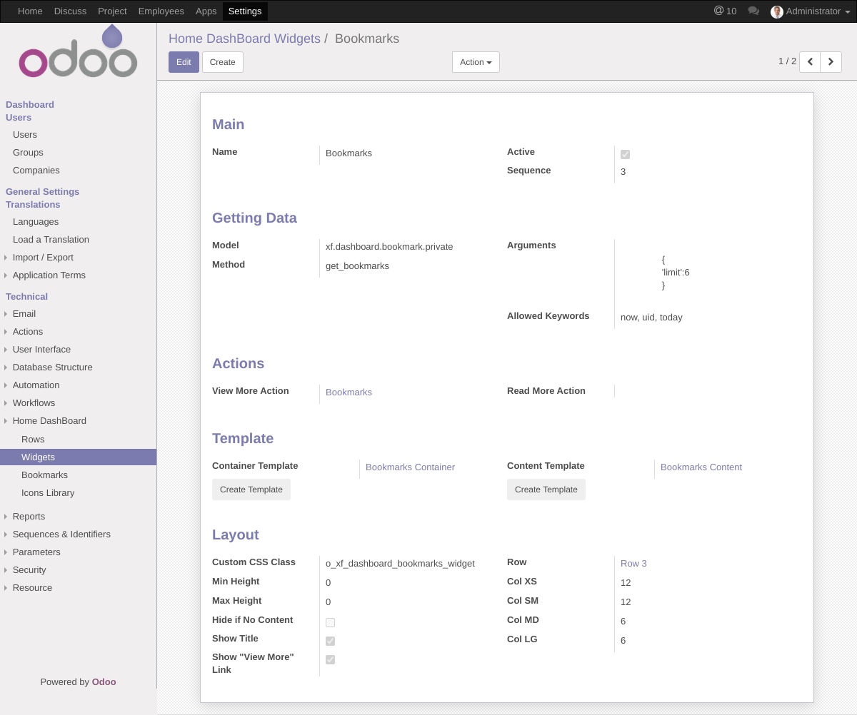 Layout Settings for each Home Dashboard Widget