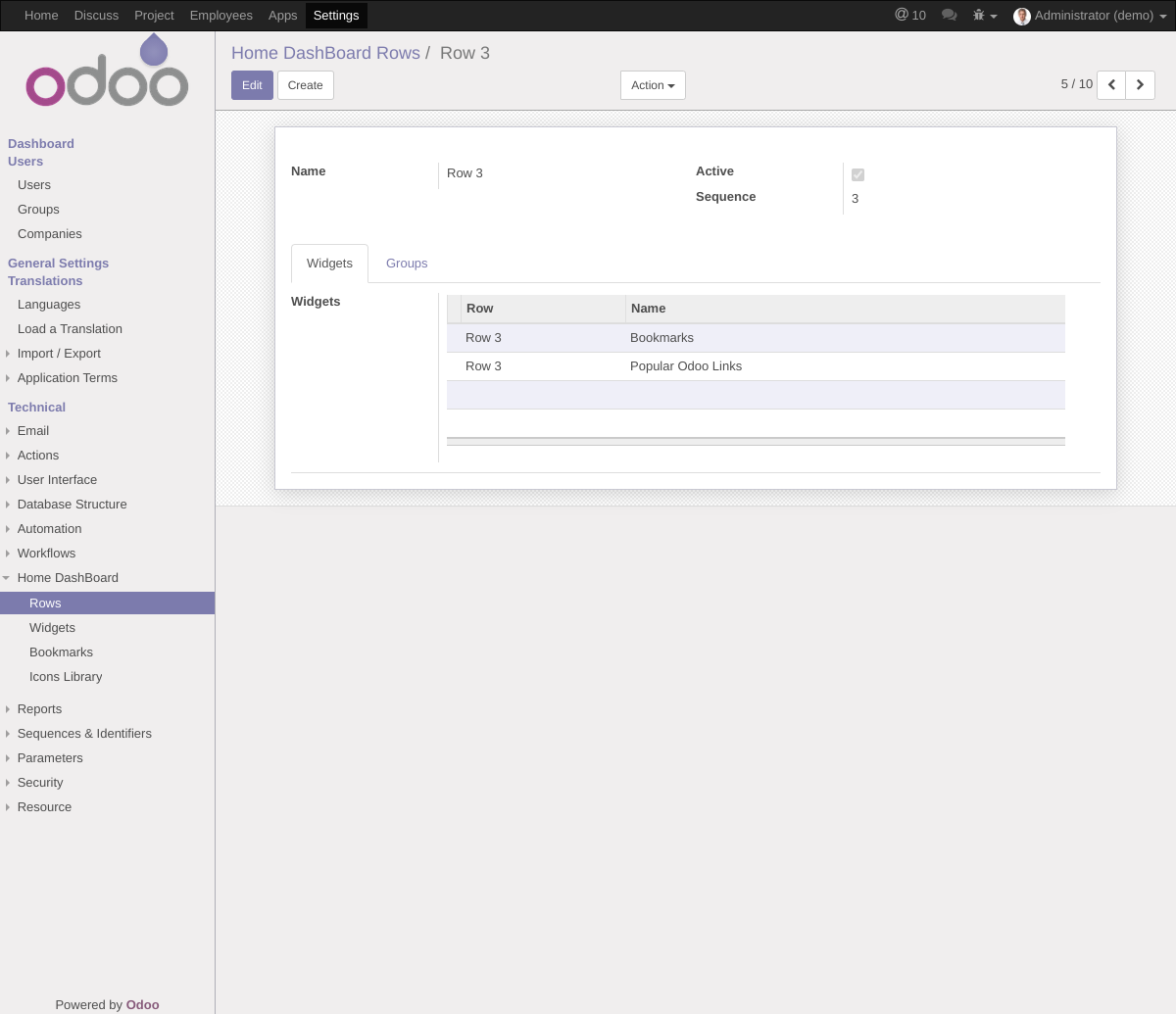 Home Dashboard Row Form