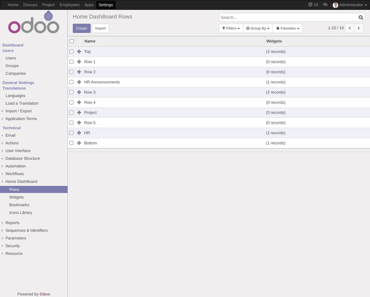 Home Dashboard Rows