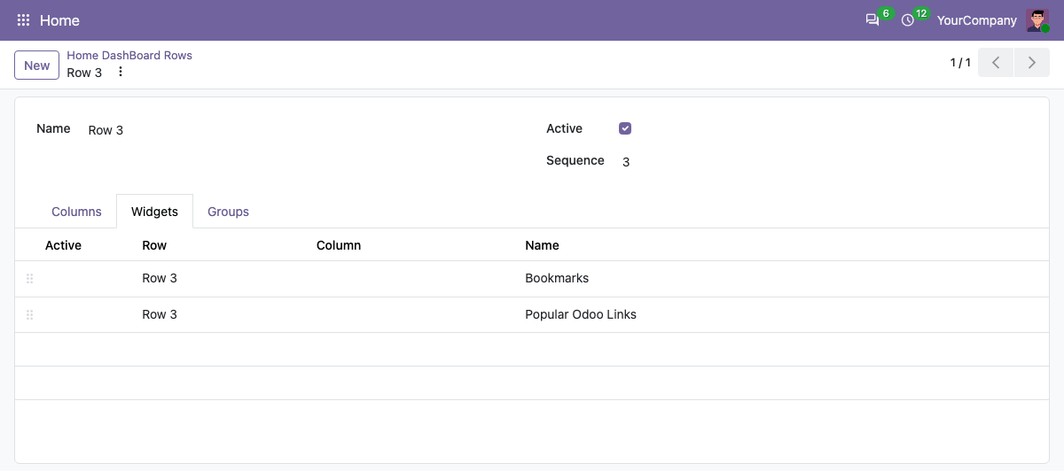 Home Dashboard Row Form