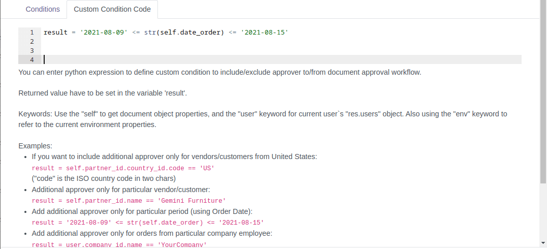 Dynamic Purchase Approval Stage Python Conditions