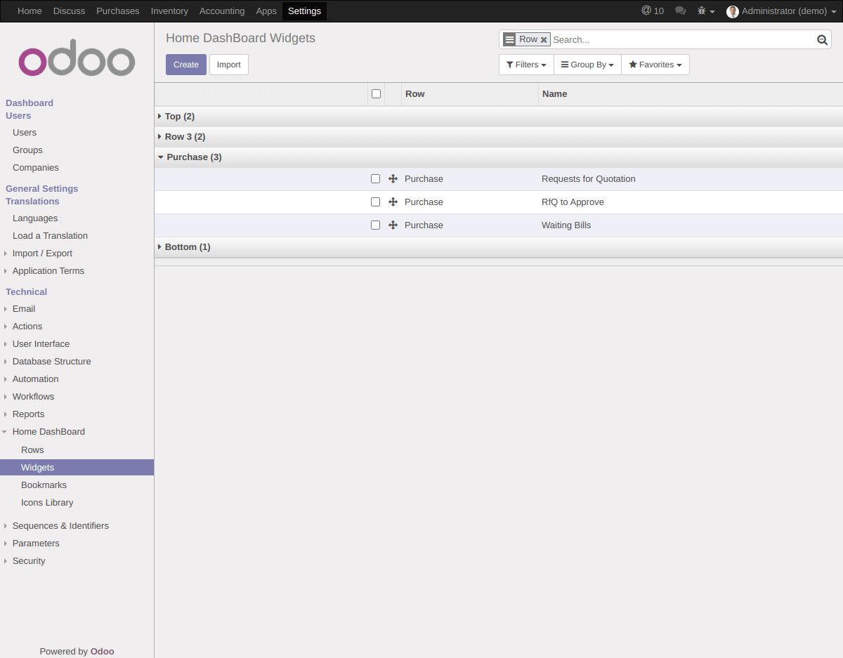Widgets List