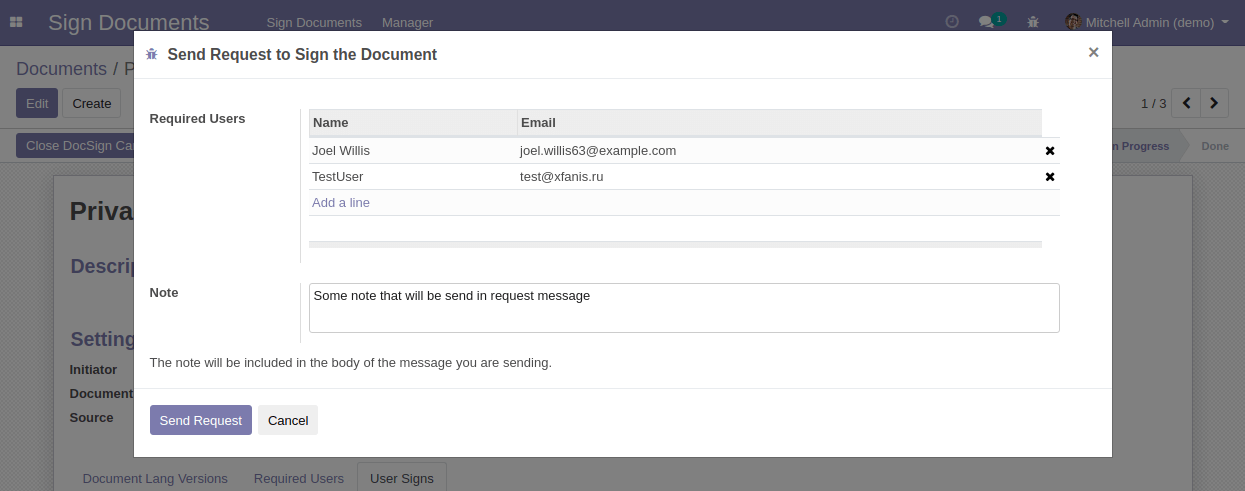 DocSign - Sending Request