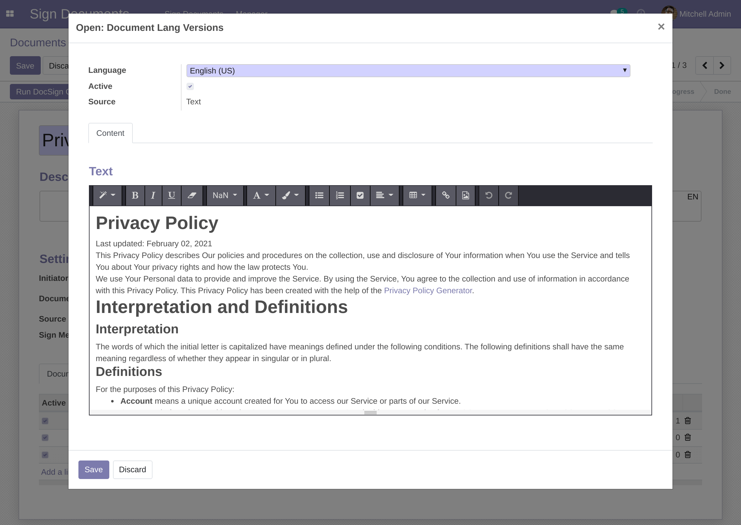 Document Form - Visual Editor