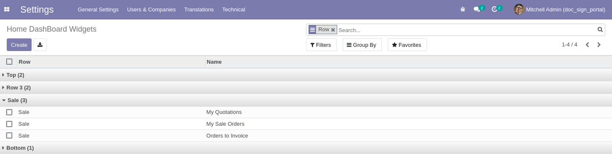 Widgets List