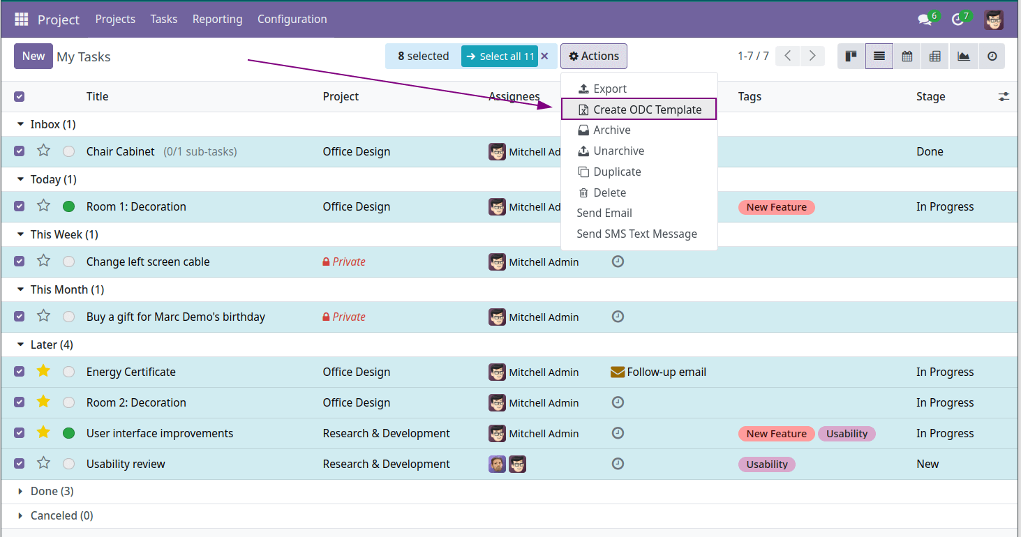 Tasks to Excel