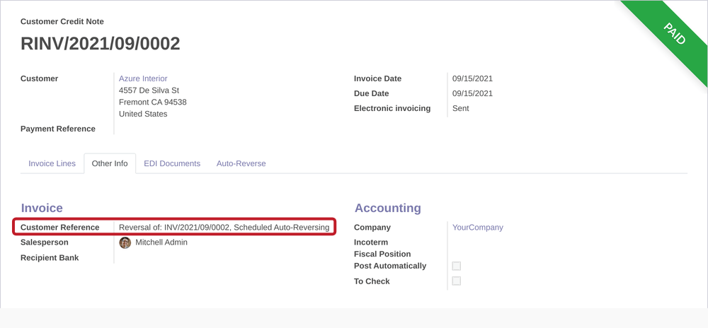 Auto Credit Note