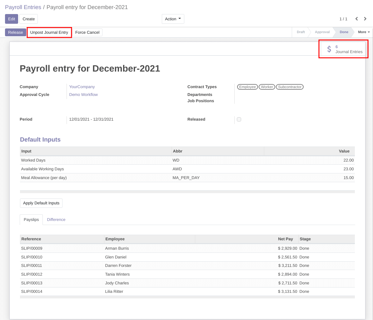 Posted Payroll Entry Form