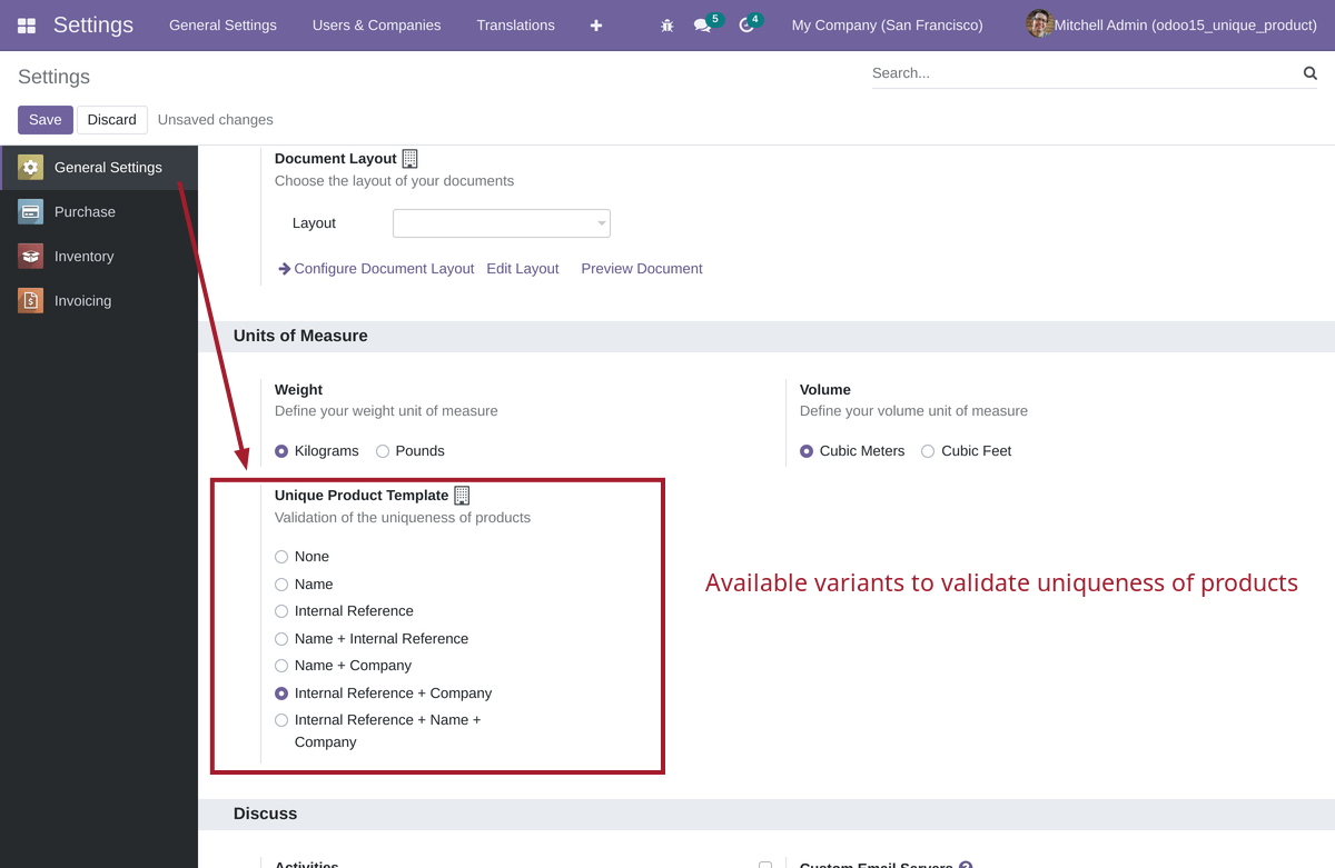 Unique Product Validation Settings