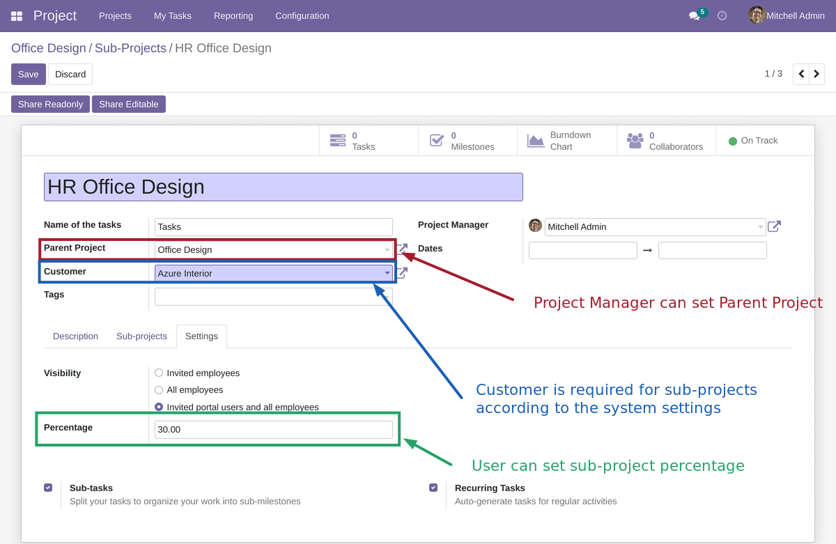 Sub-project form