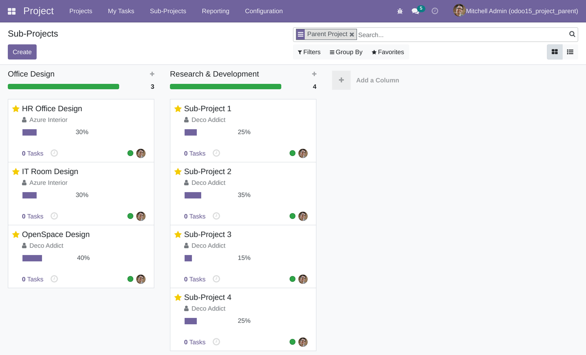 Sub-project Kanban View