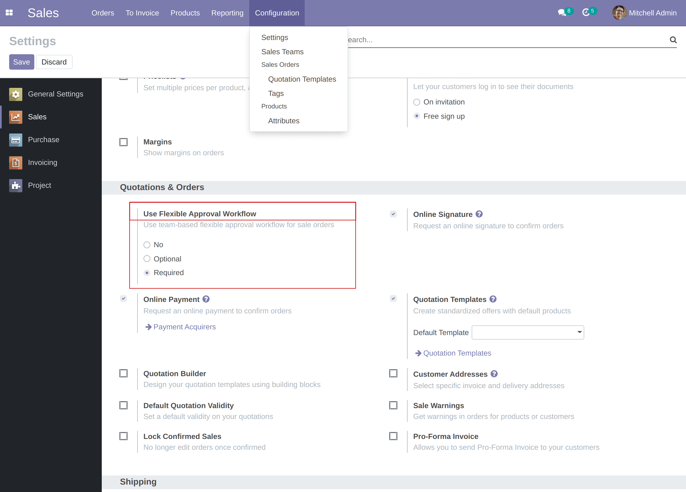 Sales Module Config