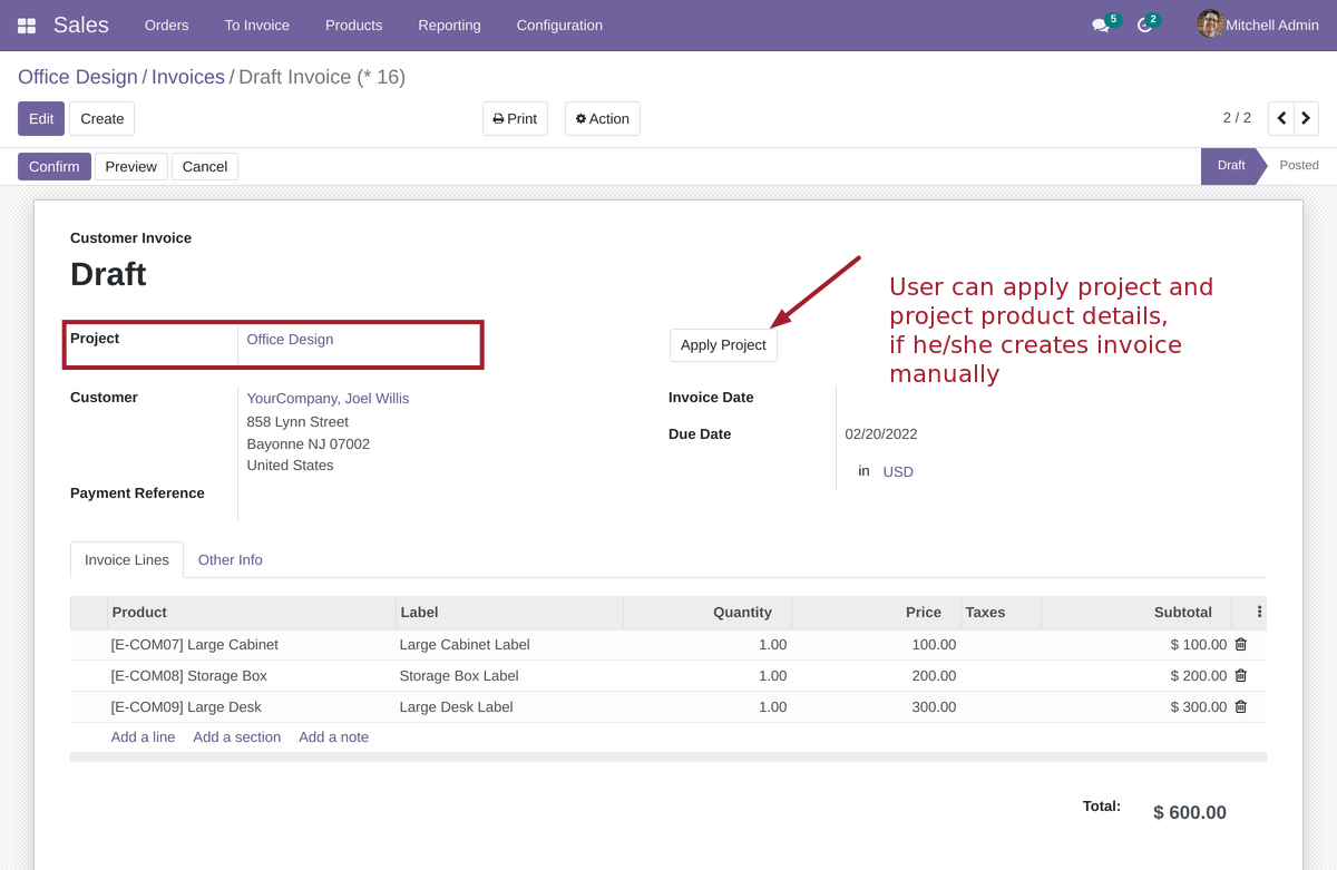 Project Invoice Form