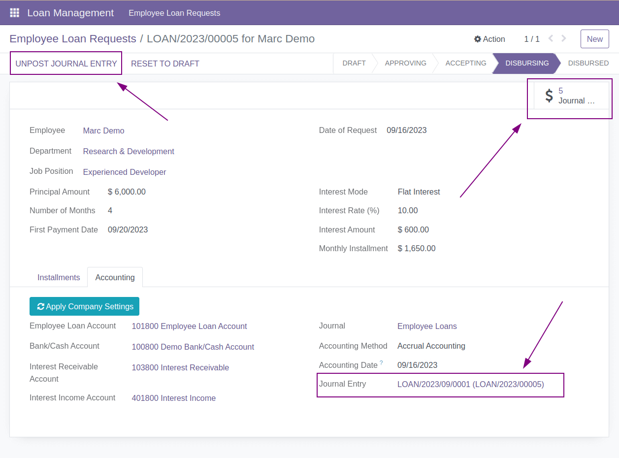 Posted Loan Accounting Entry