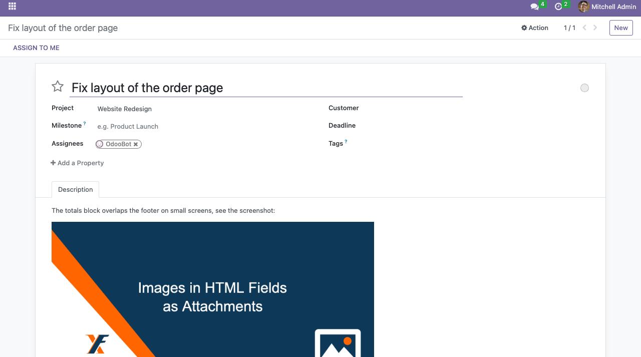 Task description with an image stored as attachment