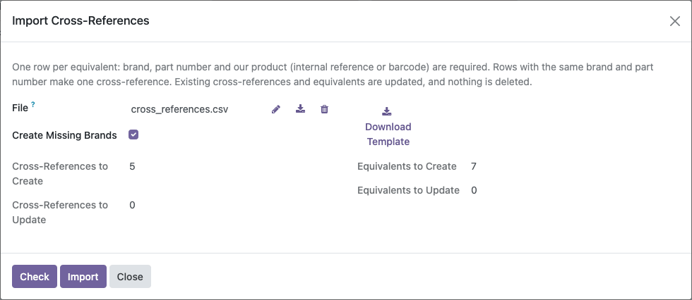 Import check with the counts of records