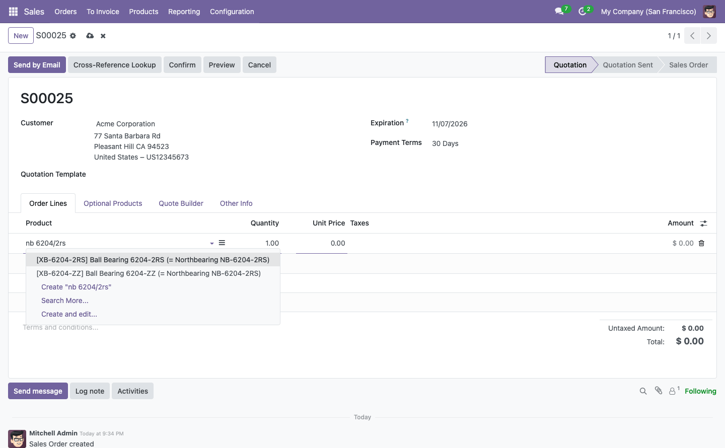 Search by a competitor code in a quotation line