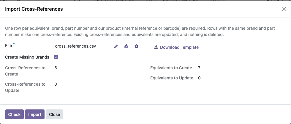 Import check with the counts of records