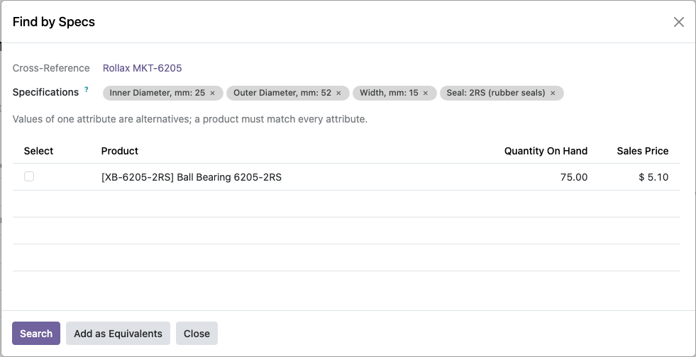 Find products by specifications