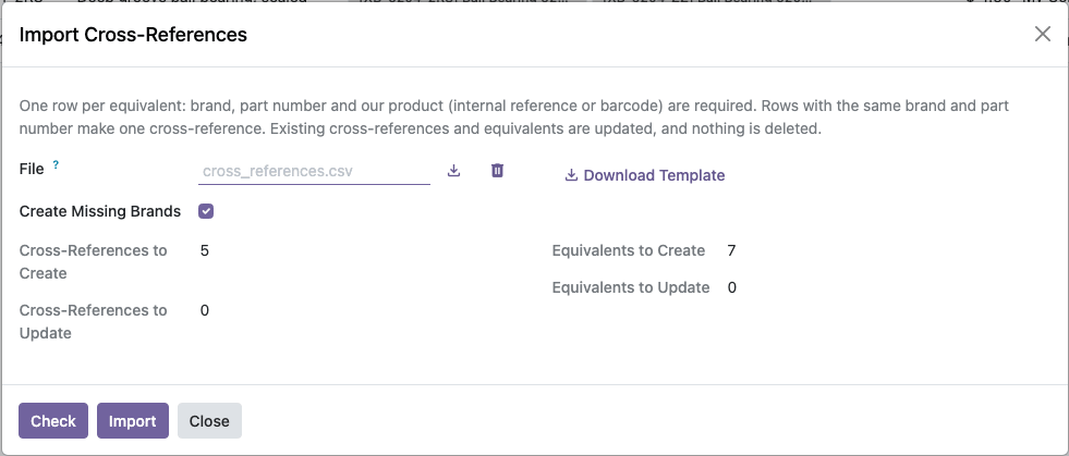 Import check with the counts of records