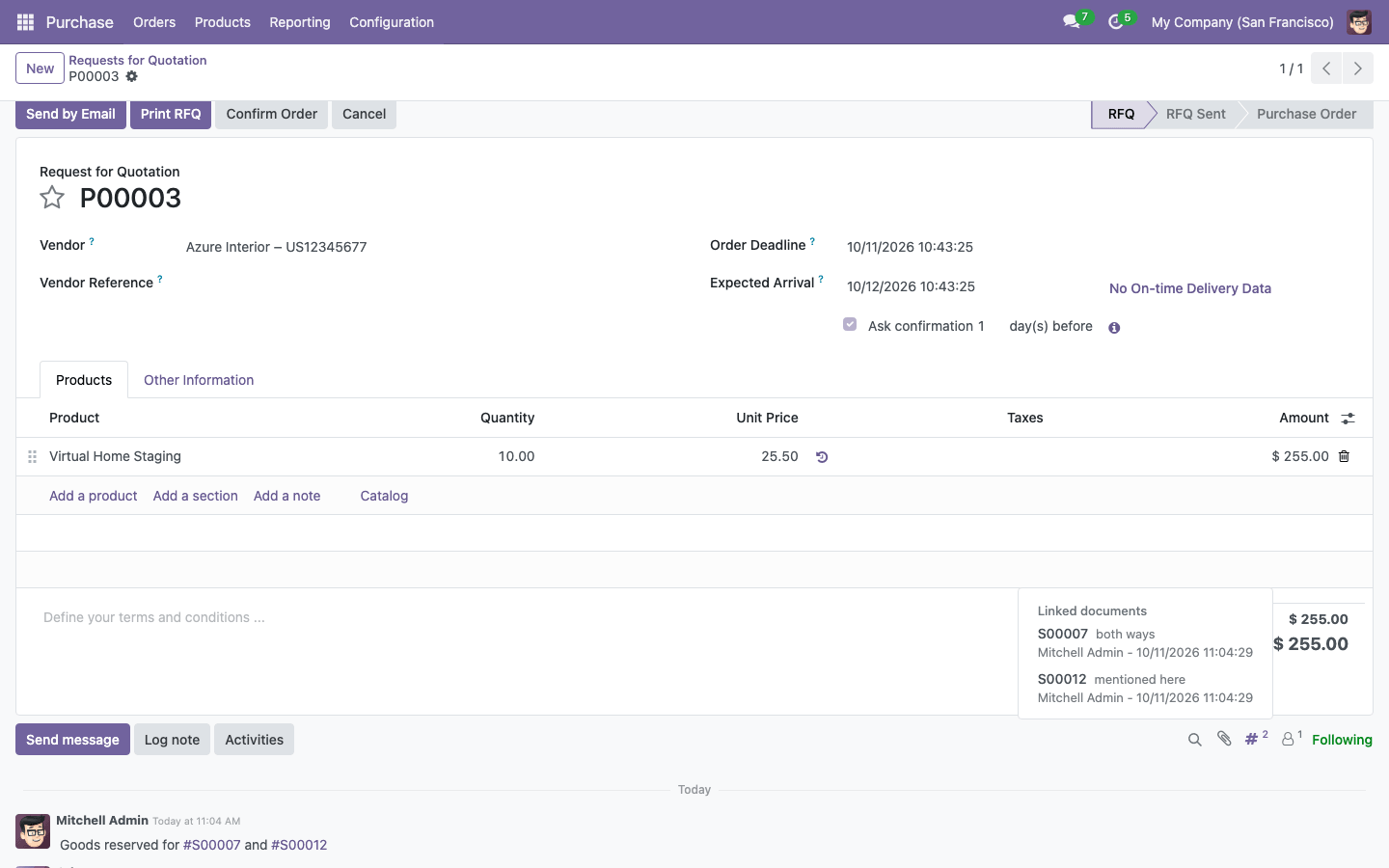 Linked documents of a purchase order