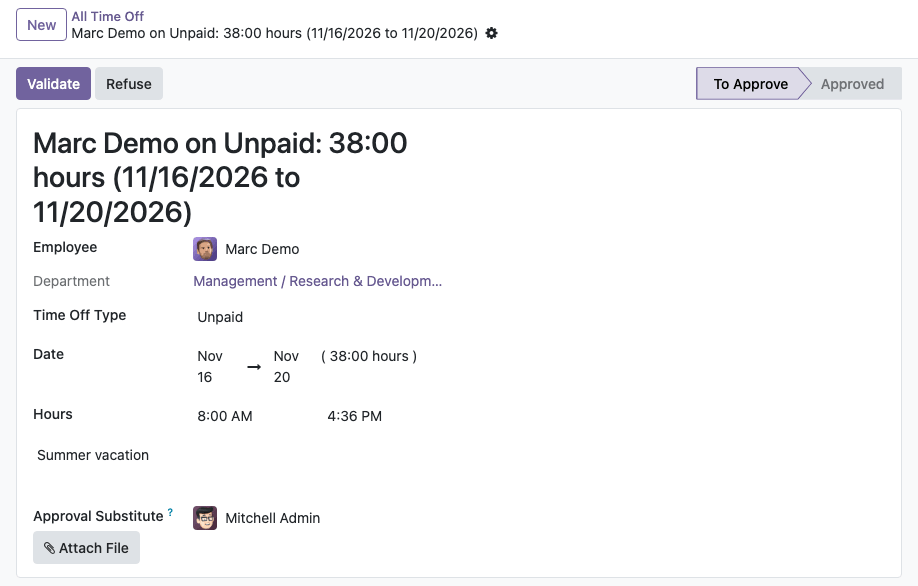 Approval Substitute on a Time Off Request