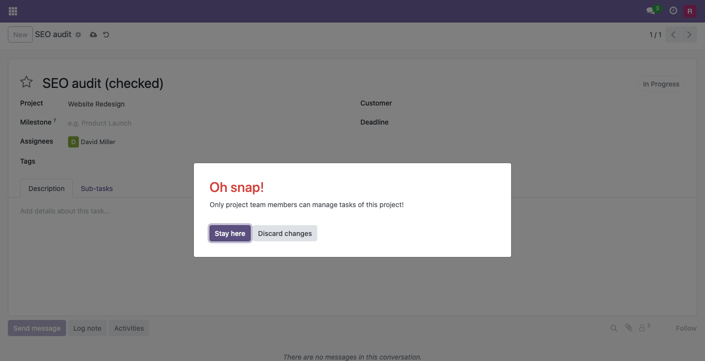 Access error for a user outside the team